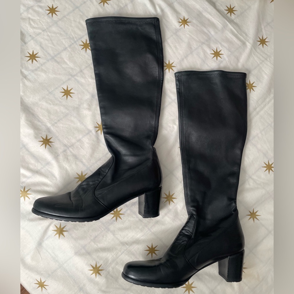Stuart Weitzman Black Leather Knee High Boots Sz 8